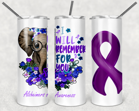 Alzheimers Awareness Purple Ribbon Elephant Tumbler