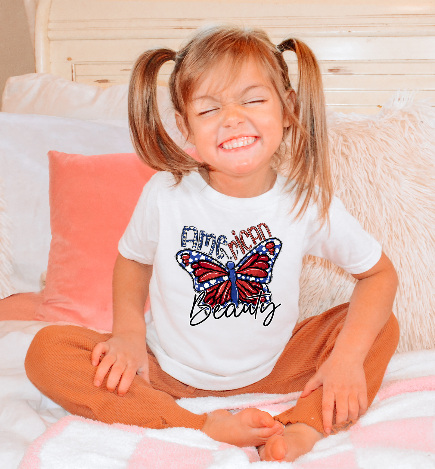 Patriotic American Beauty Butterfly Comfort Colors Kids T-Shirt
