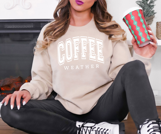 Coffee Weather white PUFF Gildan Sweatshirt