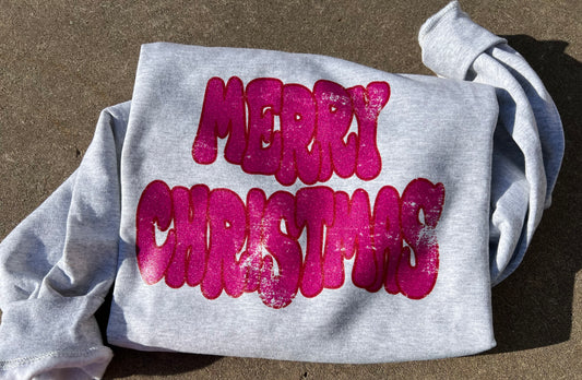 Christmas GLITTER Wonky Merry Christmas Gildan Sweathshirt