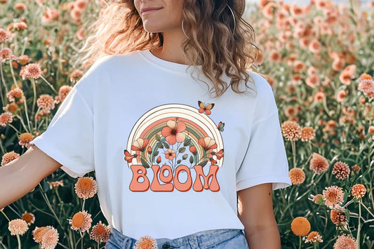 a woman standing in a field of flowers