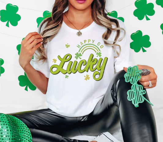 a woman in a st patrick's day t - shirt and leggings