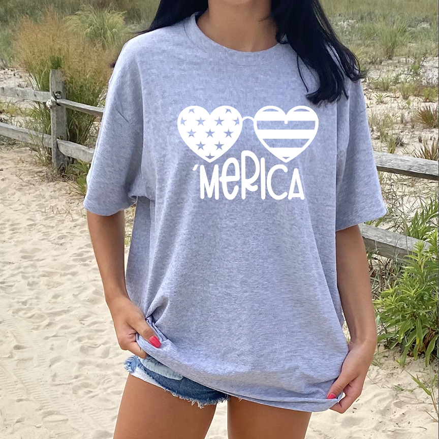 Merica' Heart Glasses Bella Canvas T-shirt