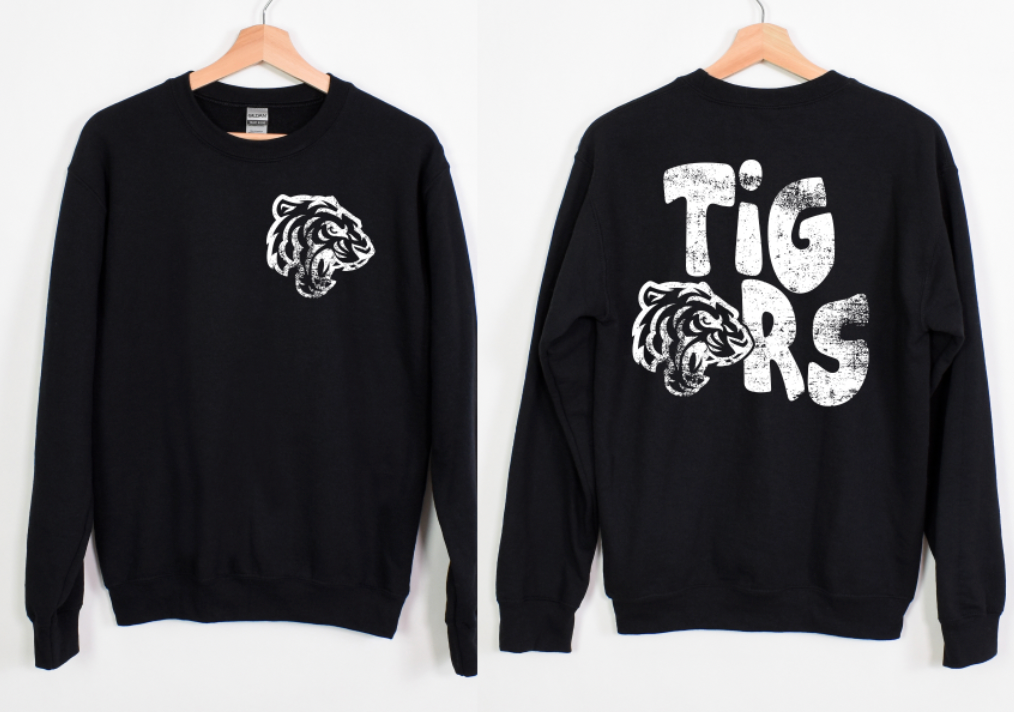 Distressed Tigers Stacked Grunge Gildan Softstyle Sweatshirt or T-shirt