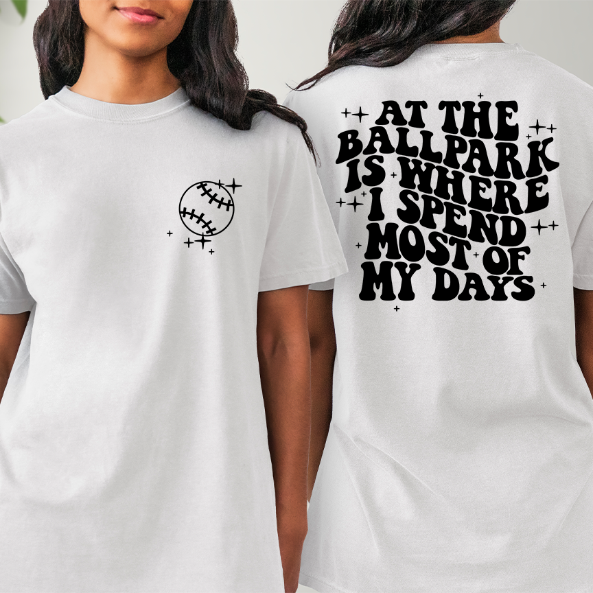 At The Ball Park is Where I Spend Most of my Days Baseball Gildan Softstyle T-shirt or Sweatshirt