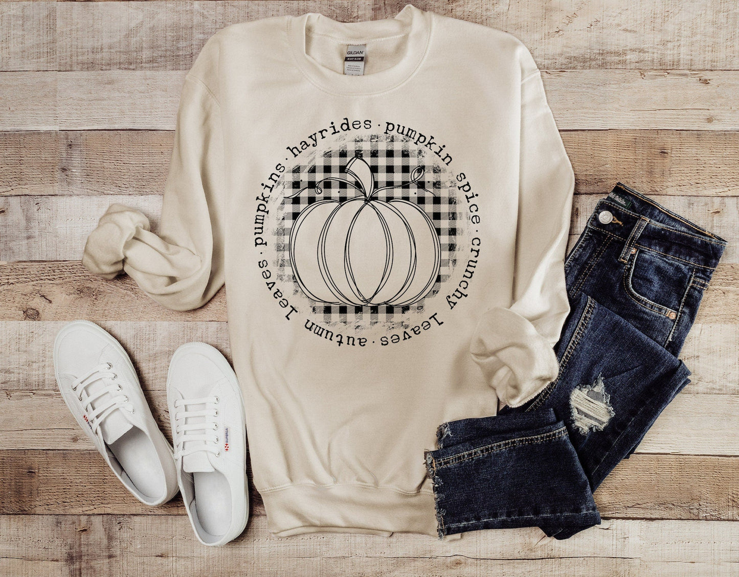 Checkered Pumpkin Fall Gildan Heavy Blend Sweatshirt