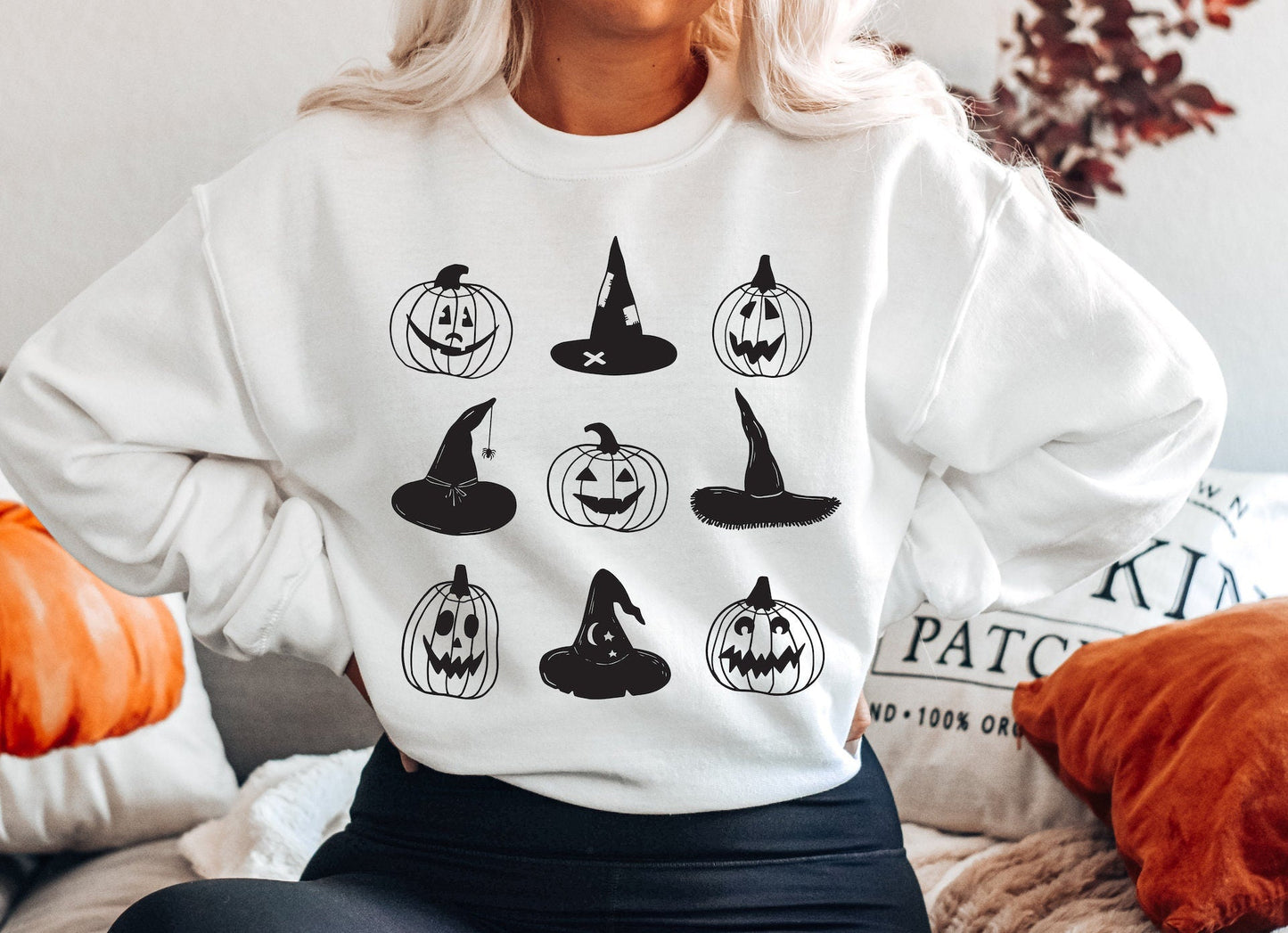 Witch Hat Pumpkin Doodle Gildan Softstyle Crewneck