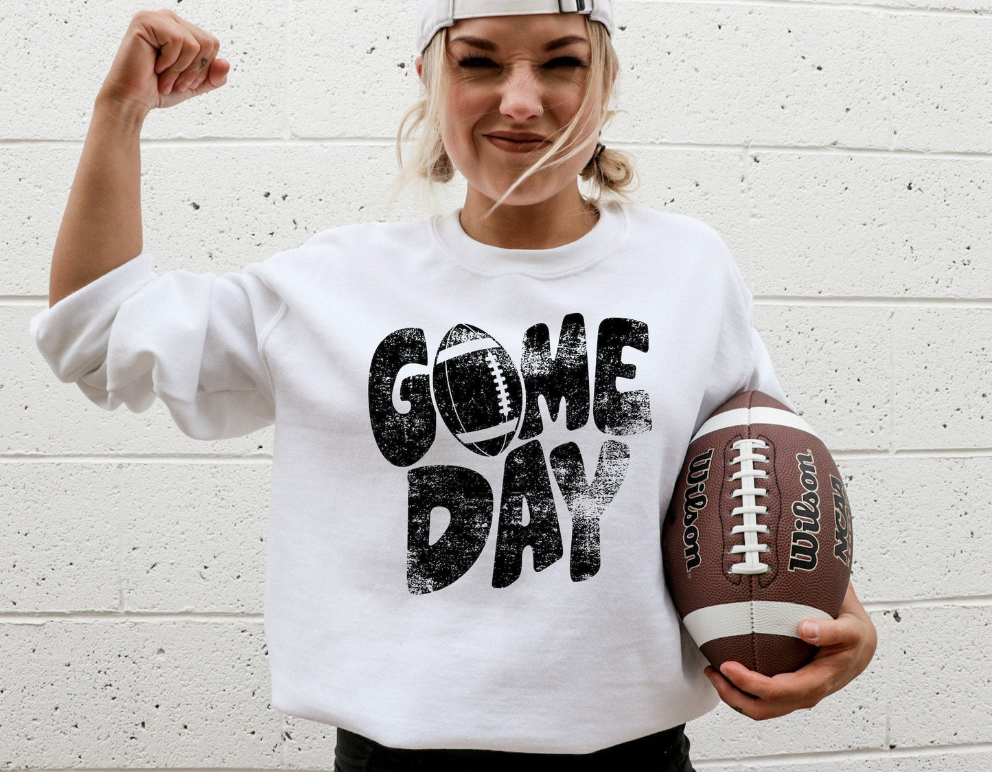 Distressed Game Day Football Gildan Heavy Blend Sweatshirt