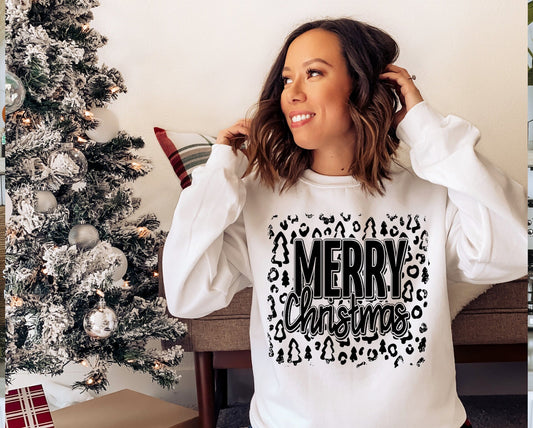 Merry Christmas Leopard Tree  Heavy Blend Sweatshirt