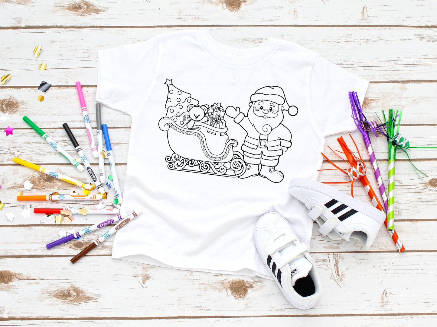 Christmas Santa and Sleigh Coloring Tshirt or Sweatshirt