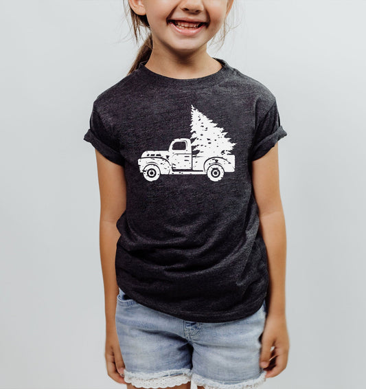 Christmas Grunge Tree Truck Kids Tshirt or Sweatshirt