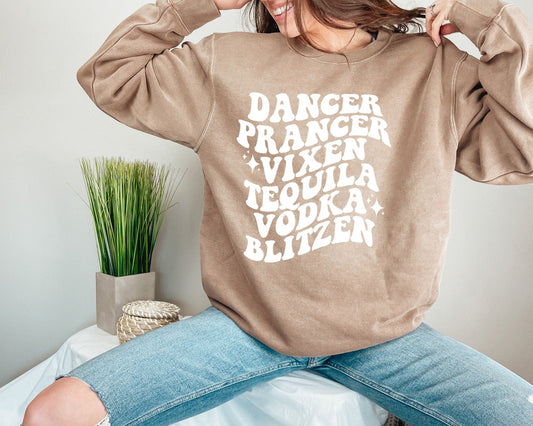 Dancer Prancer Vixen Tequila Vodka Blitzen Christmas  Heavy Blend Sweatshirt