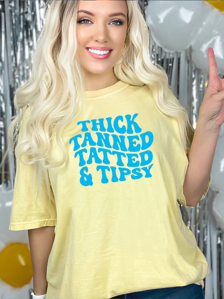 Thick Tanned Tatted and Tipsy (Bright Blue) Comfort Color T-shirt